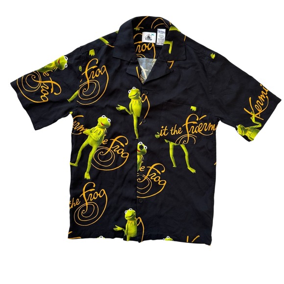 Disney Kermit the Frog Small Short Sleeve Button Up Men's Camp Shirt - Picture 1 of 12